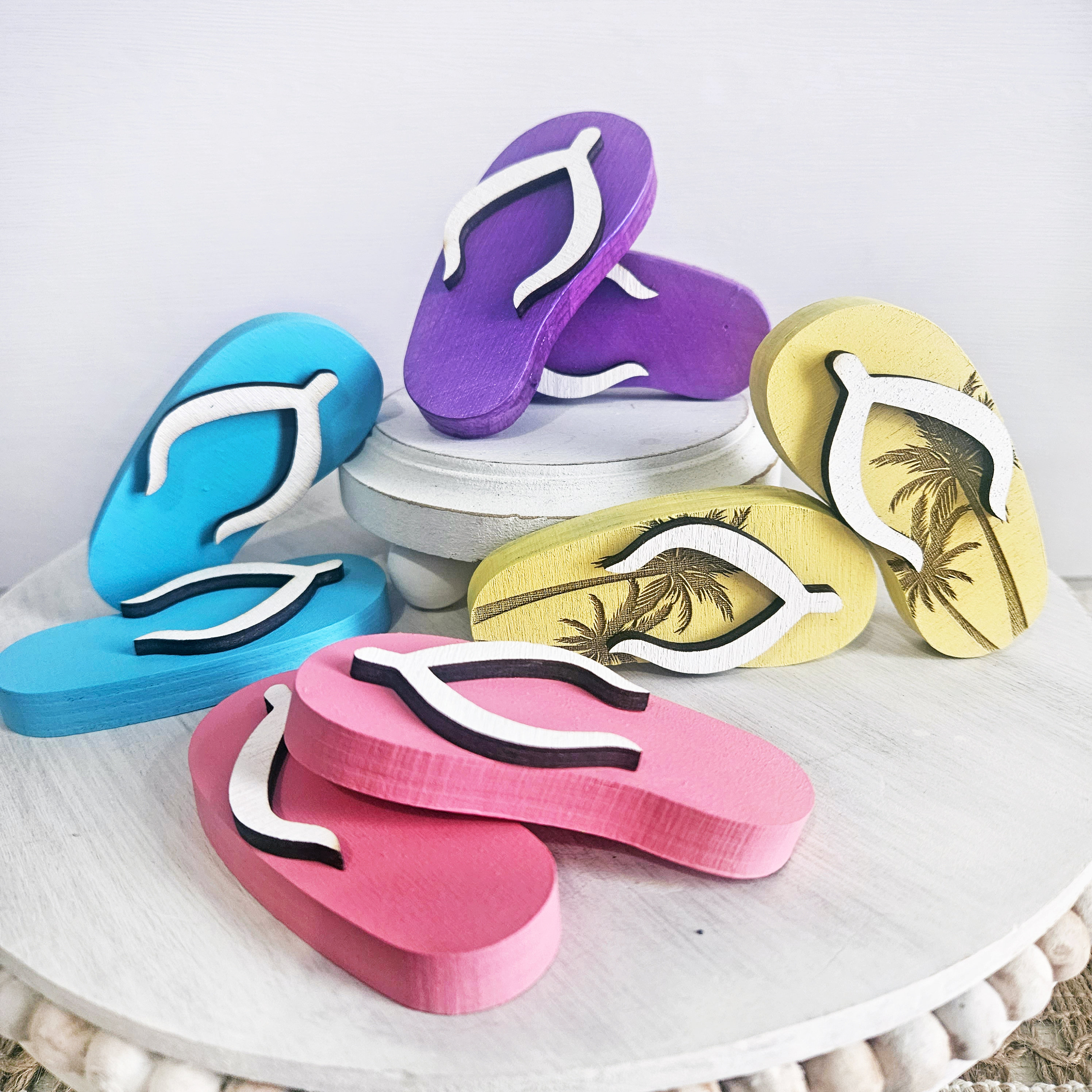 Flip Flops Mini Wooden Summer Table Decor | Spring Tiered Tray Decor | Summer Shelf Accent