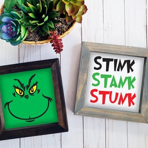 The Grinch Wood Sign | Stink Stank Stunk | Christmas Home Decor | Wood Framed Sign | Winter Holiday Decor