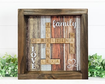 Scrabble Family Name Board | Personalized Crossword Wood Frame