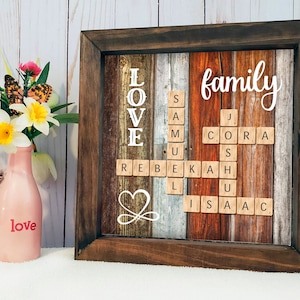 Scrabble Family Name Board | Personalized Frame | Scrabble Tile Wall Art | Rustic Farmhouse Decor