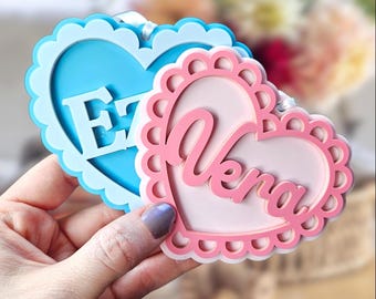 Valentine's Day Scalloped Heart Name Tag | Personalized Kids Basket Tag