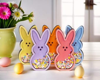 Peep Bunny Shaker Sign, Easter Shelf Decor, Tiered Tray Accent, Spring Home Decoration