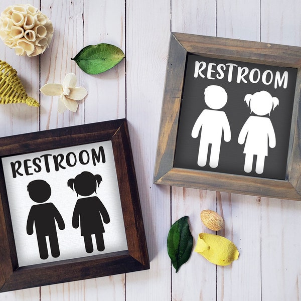 Kids Restroom Sign | Bathroom Wood Framed Sign | Rustic Farmhouse Home Decor