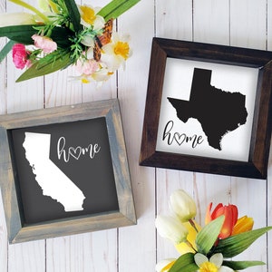 Home State Rustic Farmhouse Wood Sign, Personalized Custom Framed Sign