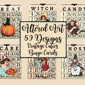 Vintage Halloween Cuties Bingo Cards Digital Download Instant Printable file for Junk Journaling, Scrapbooking, Art Composites, Ephemera