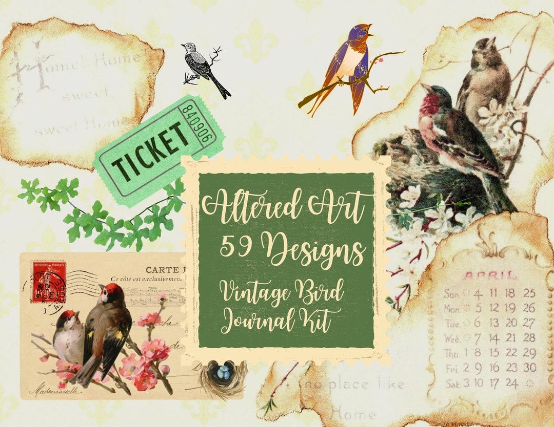 Vintage Bird Journal Kit, Digital Download Instant Printable Set of ...