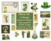 Vintage St Patrick's Day Journal Kit 12 background papers two pages vintage St Pats Day theme ephemera journal cards bingo card library card