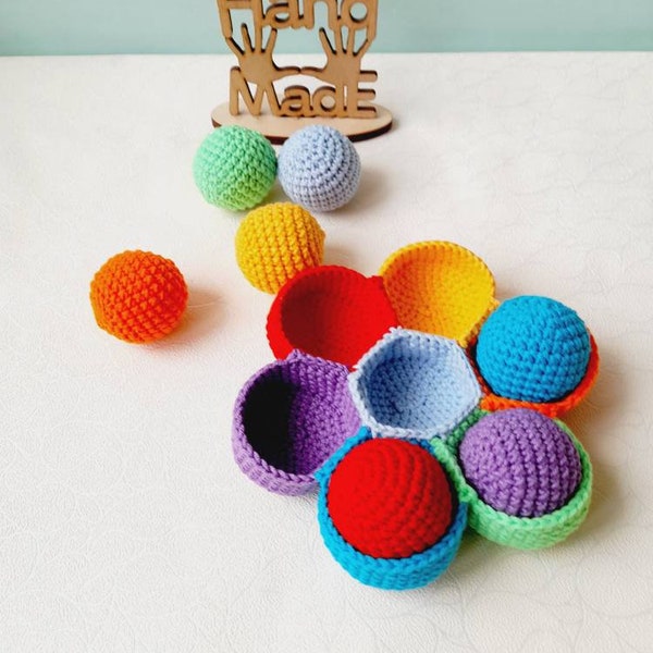 Montessori Crochet , Rainbow crochet,  Sorting balls, Waldorf and Montessori colour matching toy, Stacking toy