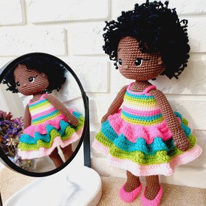 Crocheted Black Girl Doll: Handmade Cotton Amigurumi Toy