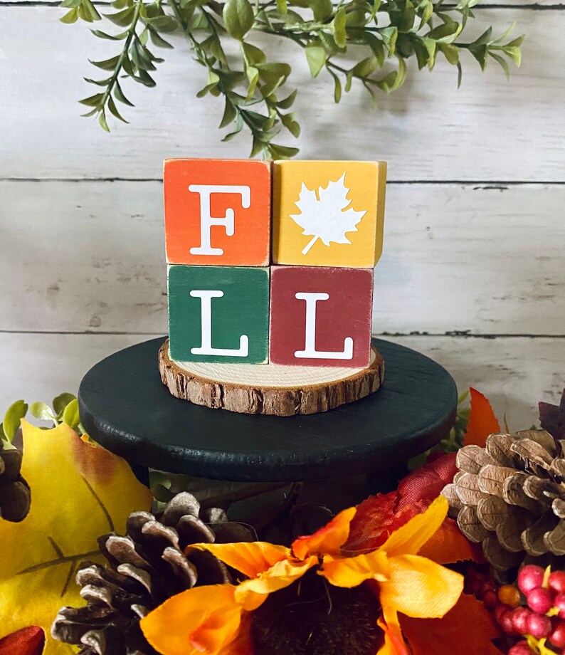 FALL Wood Blocks / Wooden Blocks / Tiered Tray Decor / Fall Etsy