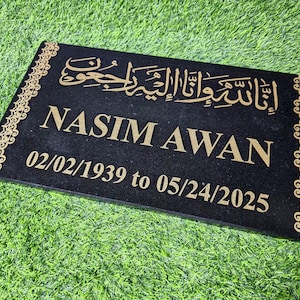 Personalized Black Granite Headstone: Engraved Islamic Cemetery Memorial