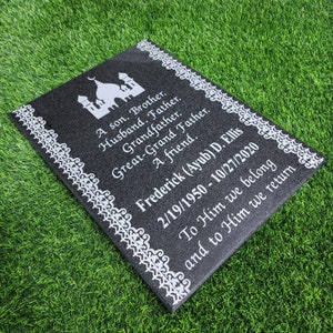 Islamic Black Granite Muslim Headstone, Mosque Design, Vertical Plaque, Engraved Grave Marker, Customizable Size