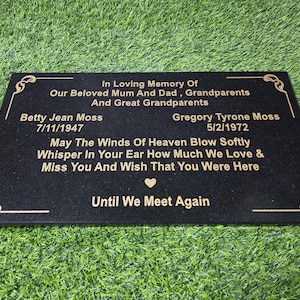 Two Persons Black Granite Memorial Grave Plaque For Cemetery Dad Headstone, Flat Human Marker, Engraved Tombstone, Personalized Design