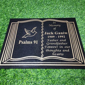 Black Granite Bible Engraved Memorial Human Grave Marker Book Design Headstone Ornament Plaque For Cemetery Personalized Angel Loving Memory