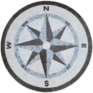 Compass Marble Mosaic Nautical Medallion For Walls Floors and Tabletops Star Artwork Customizable NC8