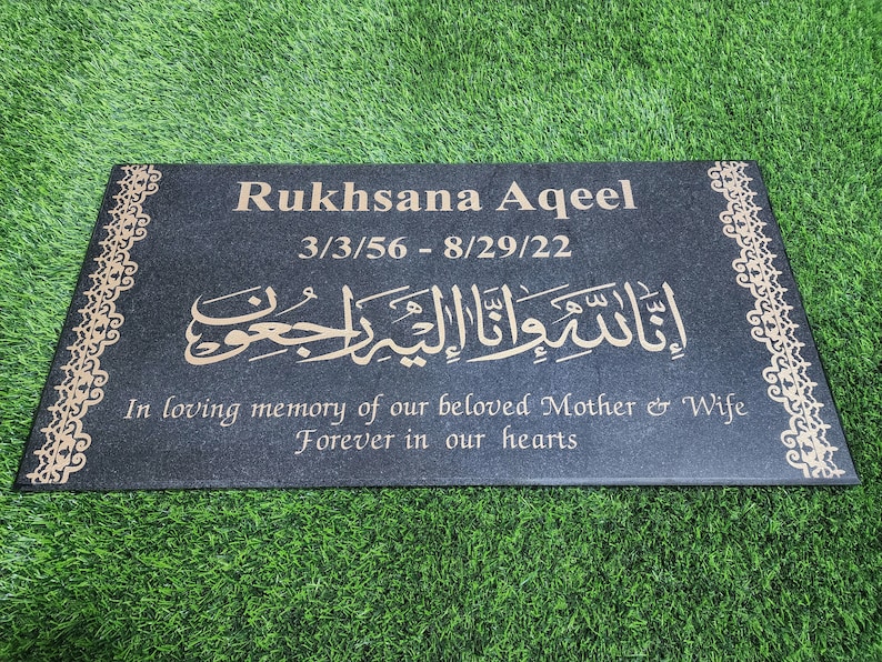Islamic Muslim Memorial Human Grave Marker Black Granite Engraved Headstone Bevelled Plaque for