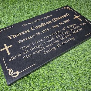 Black Granite Memorial Plaque with Cross – Personalized Grave Marker Headstone