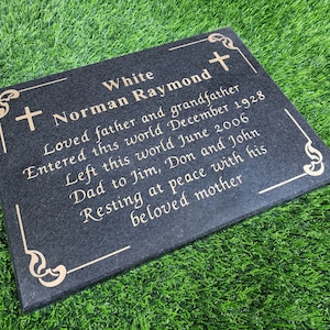Cross Memorial Plaque Black Granite - Christians Headstone - Personalised Grave Marker For Cemetery - Any Wording