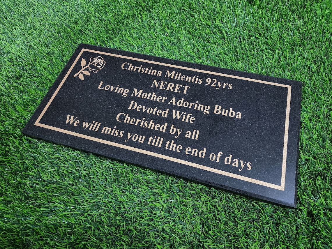 Memorial Human Grave Marker Black Granite Engraved Headstone Tombstone