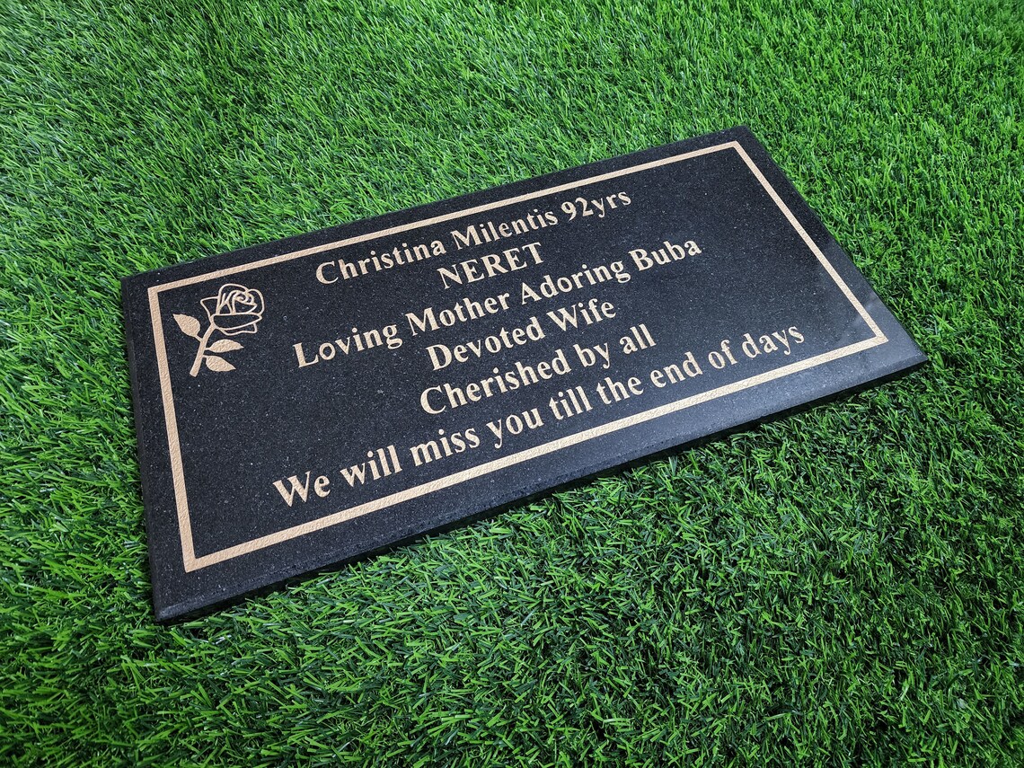 Memorial Human Grave Marker Black Granite Engraved Headstone Tombstone