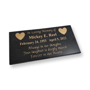 Heart Symbols Black Granite Memorial Stone: Personalised Cemetery Grave Tombstone