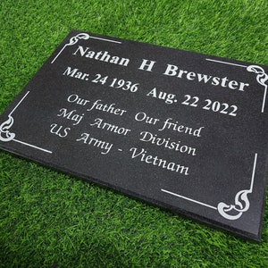 Personalized Flat Memorial Grave Marker Plaque, Black Granite Headstone with Beveled Edges – Elegant Cemetery Tombstone for Lasting Tribute