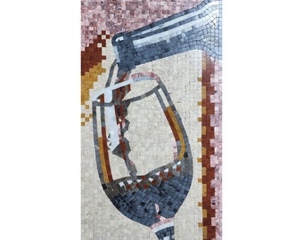 Weinglas Getränkeflasche Marmor Mosaik handgemachte Kunstwerk Stein Kunst Teppich Kaltgetränk Glas Mosaik für Wandbild handgefertigt mosaik anpassbar