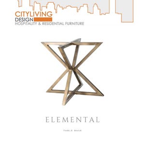 May include: A bronze-colored metal table base with a geometric design. The base features intersecting triangular shapes, creating an open, airy structure. The word "ELEMENTAL" and "TABLE BASE" are printed below the table base.