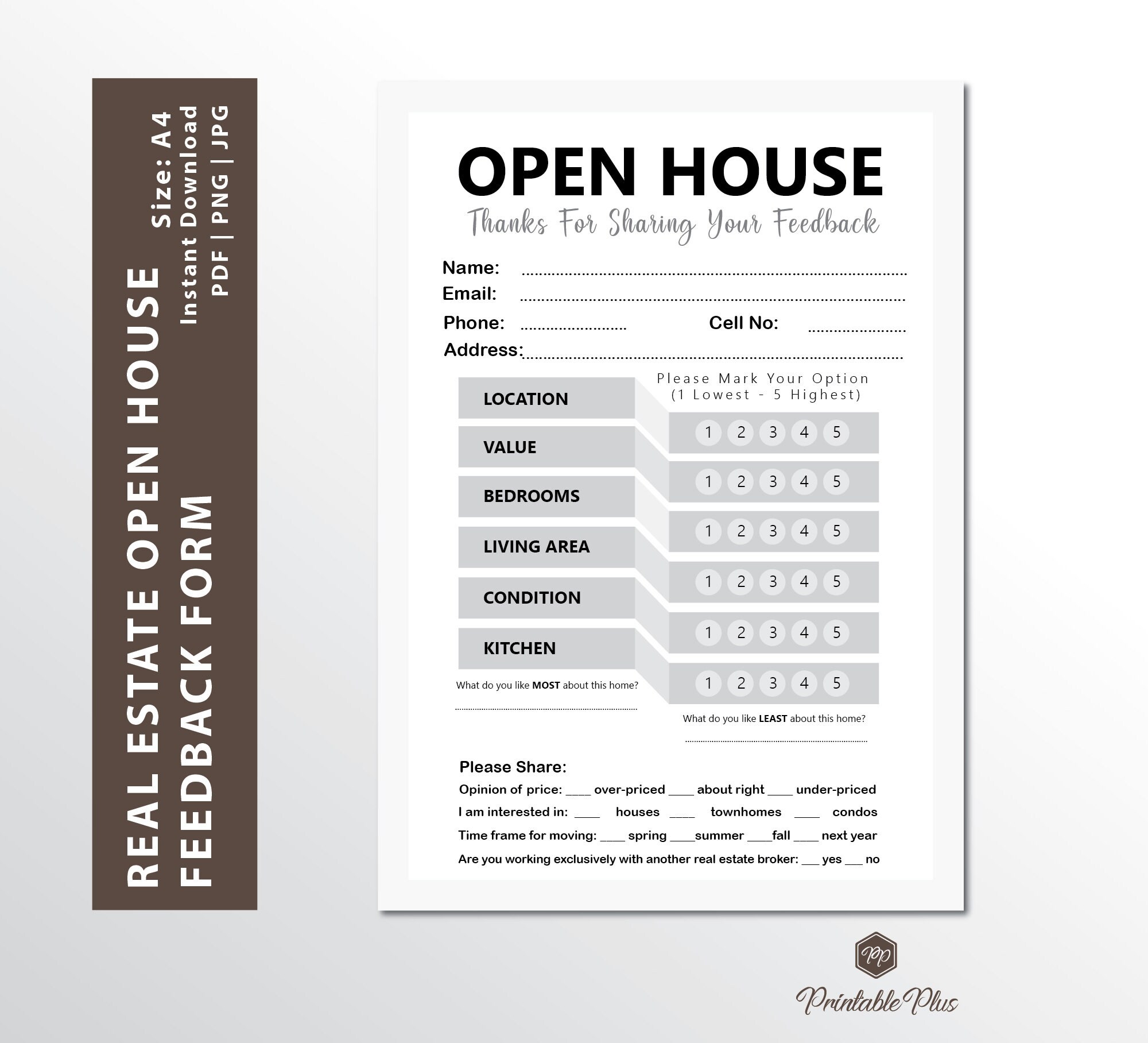 Open House Feedback Form Real Estate Forms Open House Etsy España