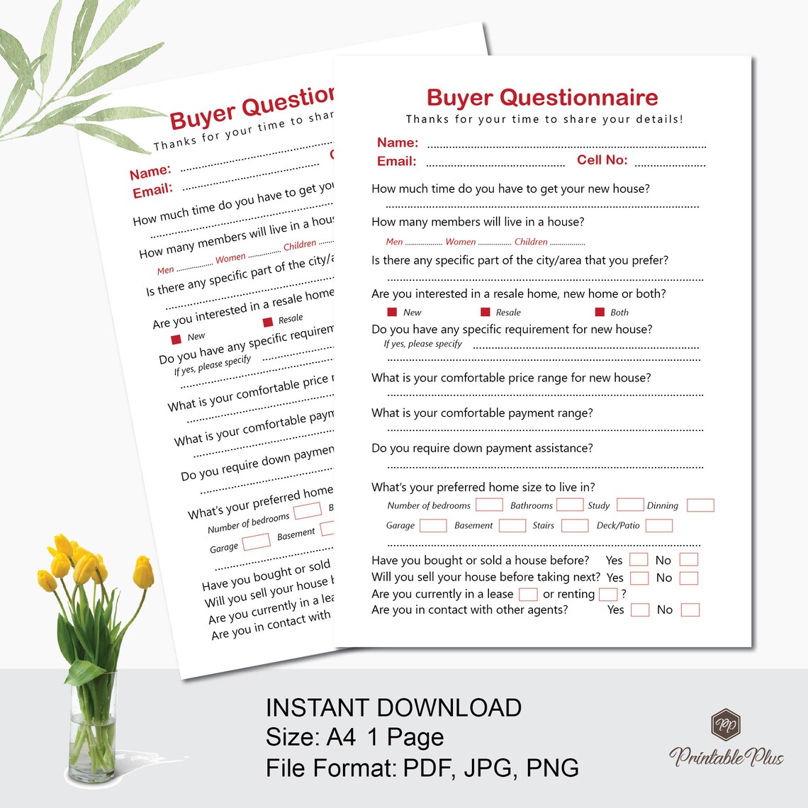 Real Estate Buyer Questionnaire Real Estate Home Buyer Real Estate