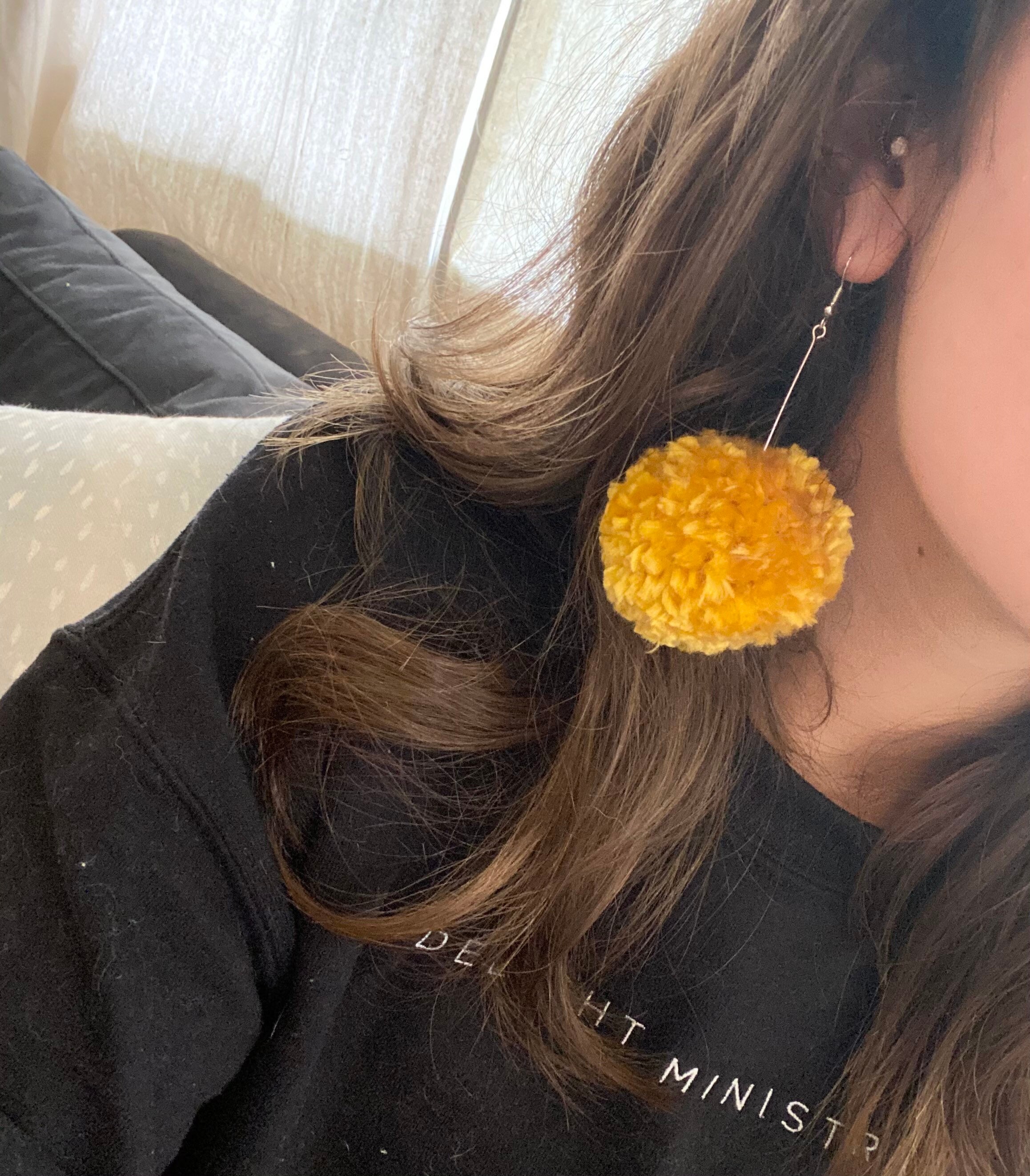 Mustard yellow/burnt orange Pom Pom earrings Etsy