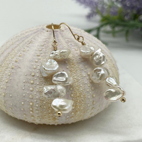 Nugget Keishi Pearl Earrings - 14k Gold Filled - Baroque Pearl Dangle Earrings