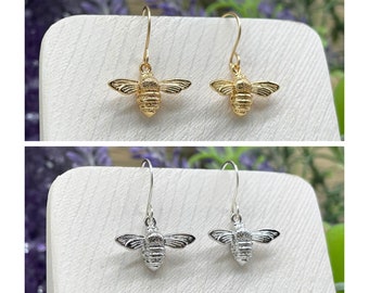 Cute Little Bee Earrings - Gold or Silver - 14k Gold Filled or Sterling Silver Ear Wires
