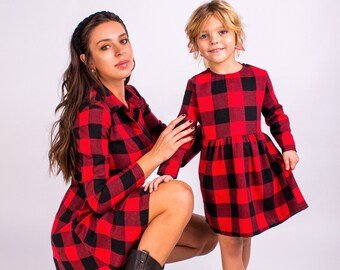 50% OFF Mommy and Me Matching Buffalo plaid Dresses, Christmas Eve Plaid Dresses, Christmas gifts, Mama Mini Buffalo Plaid Christmas dresses