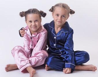 UK Toddler Baby Boy Girl Silk Satin Pyjamas PJS Set Child Sleepwear Nightgown