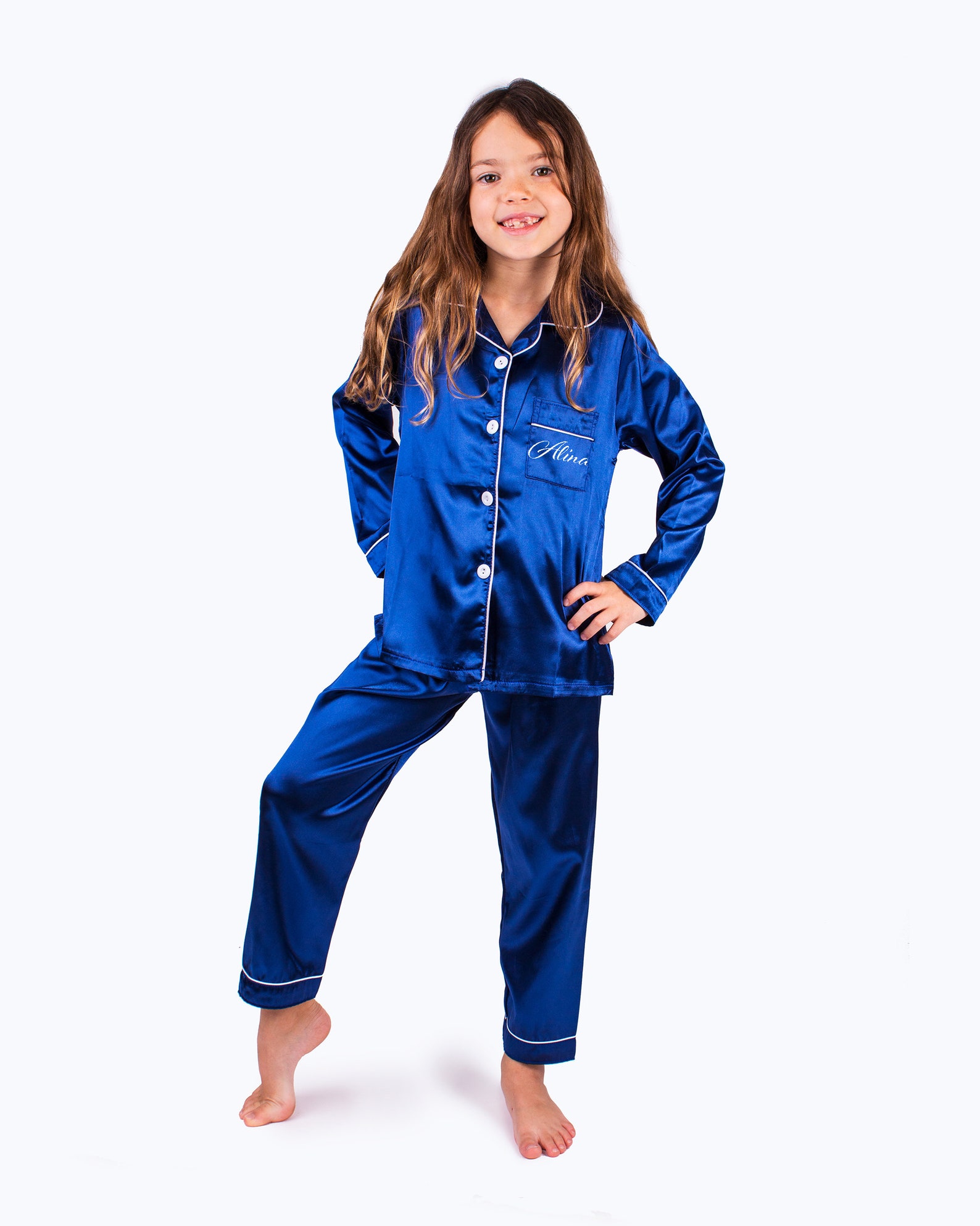 4 Pcs Girls Silky Pajama Set – Satin Pajamas With Blindfold, Hair Band & Scrunchie, Polyester