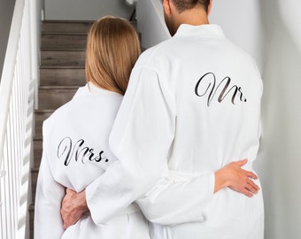 50% OFF SALE! Couple Cotton Waffled Long Robes, Honeymoon gift, Customized Matching Bathrobes, Anniversary gift, Bathrobes with names