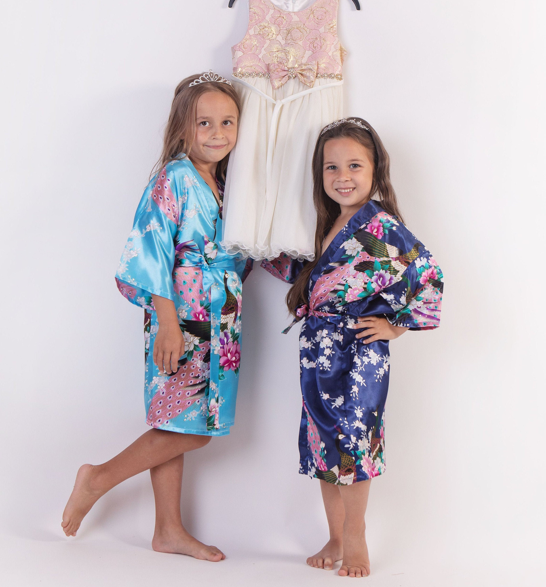 USA SELLER KIDS/ADULT Robes  Bridesmaids Robes Silk Satin Floral Robe Kimono 