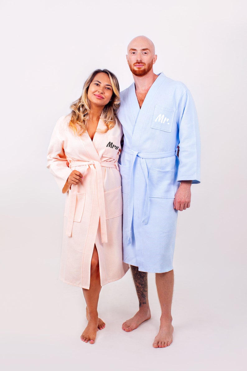 His and Hers Matching Cotton Bathrobes Mr and Mrs Robes Etsy