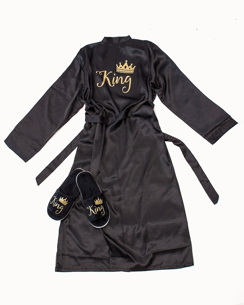 King Men Gift Set Men's Satin Robe Slippers Set Etsy