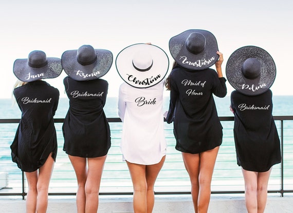 Customized Floppy Hats with Black Borders, Bridesmaids Sun Hats with Names, Bachelorette Beach Hats, Bridesmaid Gifts, Bridal Sun Summer Hat