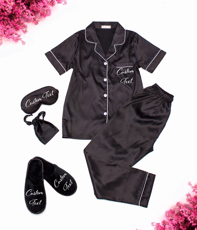 Bridal Satin Pajama Set Short Sleeves Long Pants Etsy