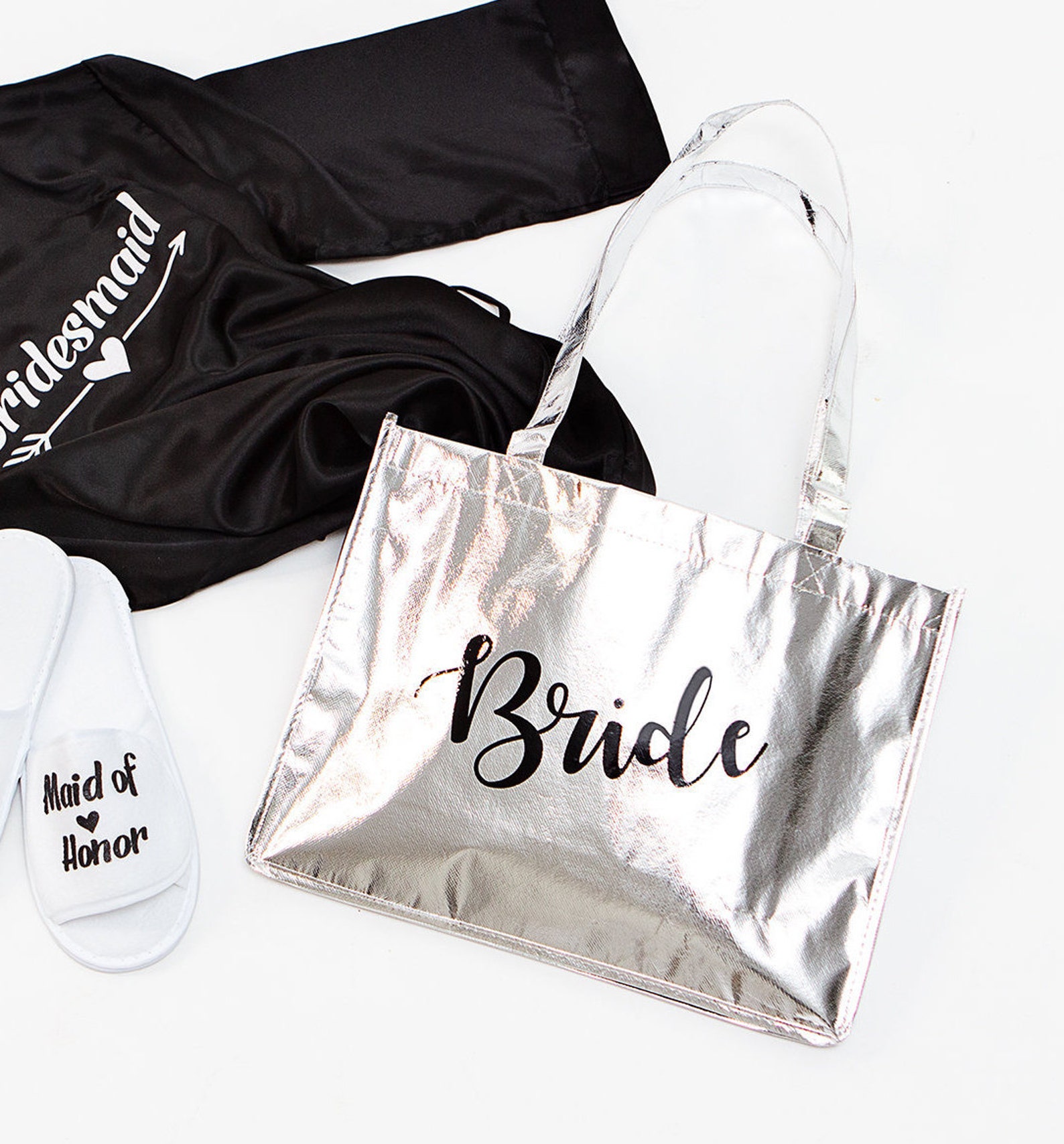 Bride Custom Metallic Tote Bag Bridal Party Totes Bridesmaid Etsy