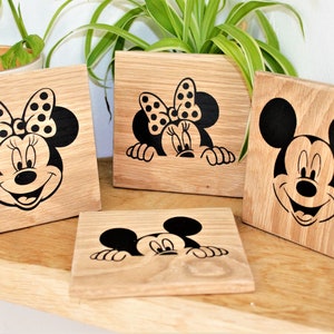4 Disney Mickey Mouse Ceramic Coasters Drink Mat Grey & Pink Marble Gift Set