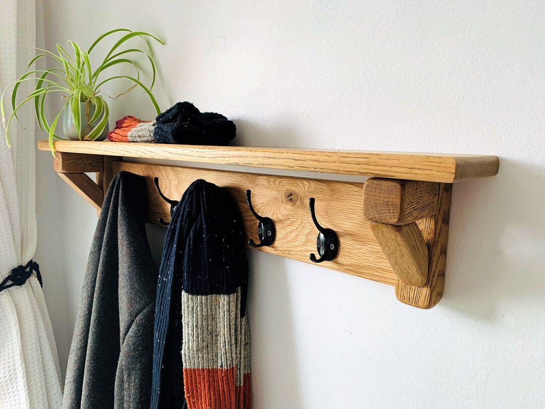 Oak Wood Coat Rack With Shelf, Home Decor Coat Hook, Entrance Hall