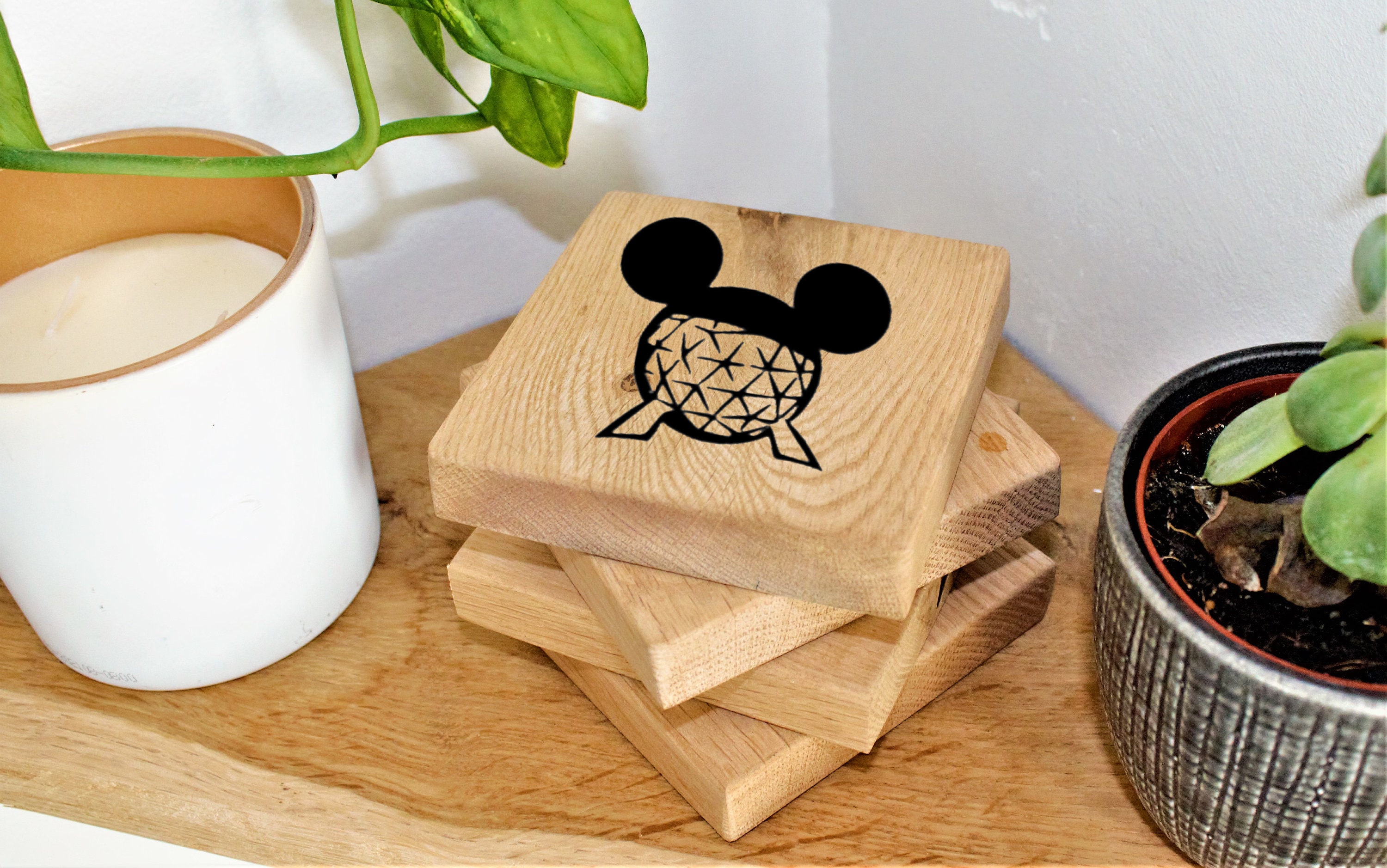 Disney theme park coasters Oak drink coasters new home gift Etsy