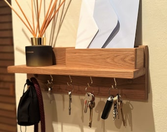 Mail and key holder | entrance key storage | oak wood shelf | key hooks | Mail box | home decor | hand made furniture | Entry way hall