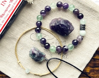 Pisces Gift Set Crystal Zodiac Bracelet Gemstone Healing Amethyst Aquamarine Fluorite Horoscope Birthstone