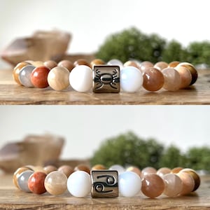 Cancer Crystal Zodiac Bracelet Gemstone Healing Moonstone Chalcedony Horoscope Birthstone