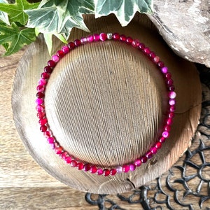 Pink Agate Anklet Gemstone Beaded Ankle Bracelet Crystal Healing 925 Sterling Silver STRENGTH
